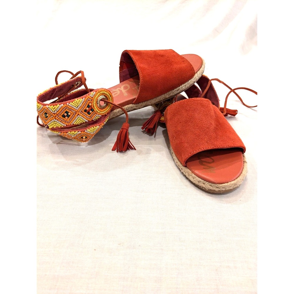 NEW Sam Edelman Womens Sz: 7M Coral Suede EspadrilleS Ankle Sandal Beads Tassel
